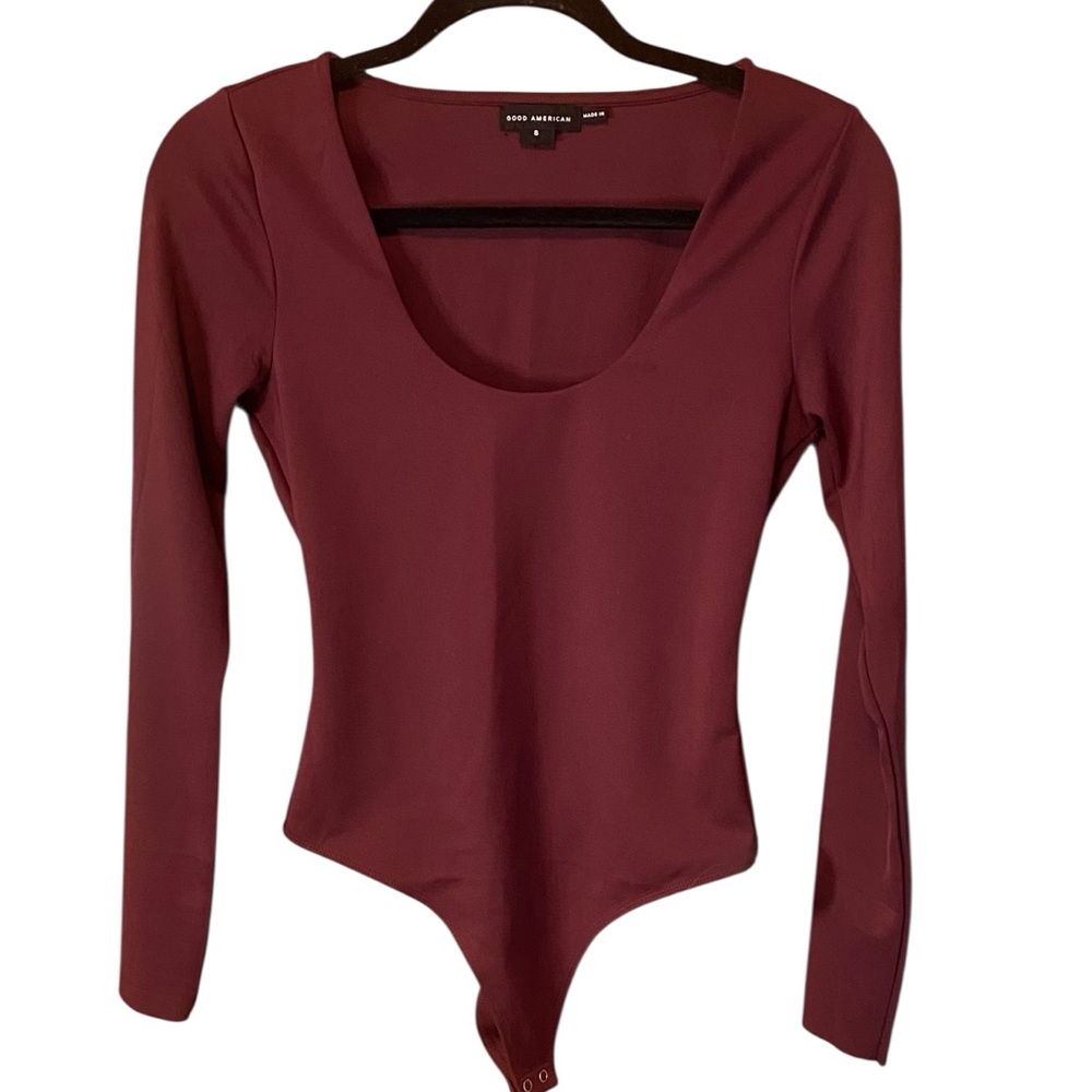 Good American Dolly Sculpting Bodysuit Burgundy Long Sleeve Size Large